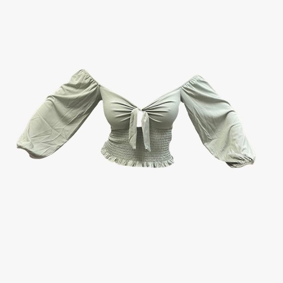 (NWT) Smocked Keyhole Off-Shoulder Top - Sage - Picture 7 of 8